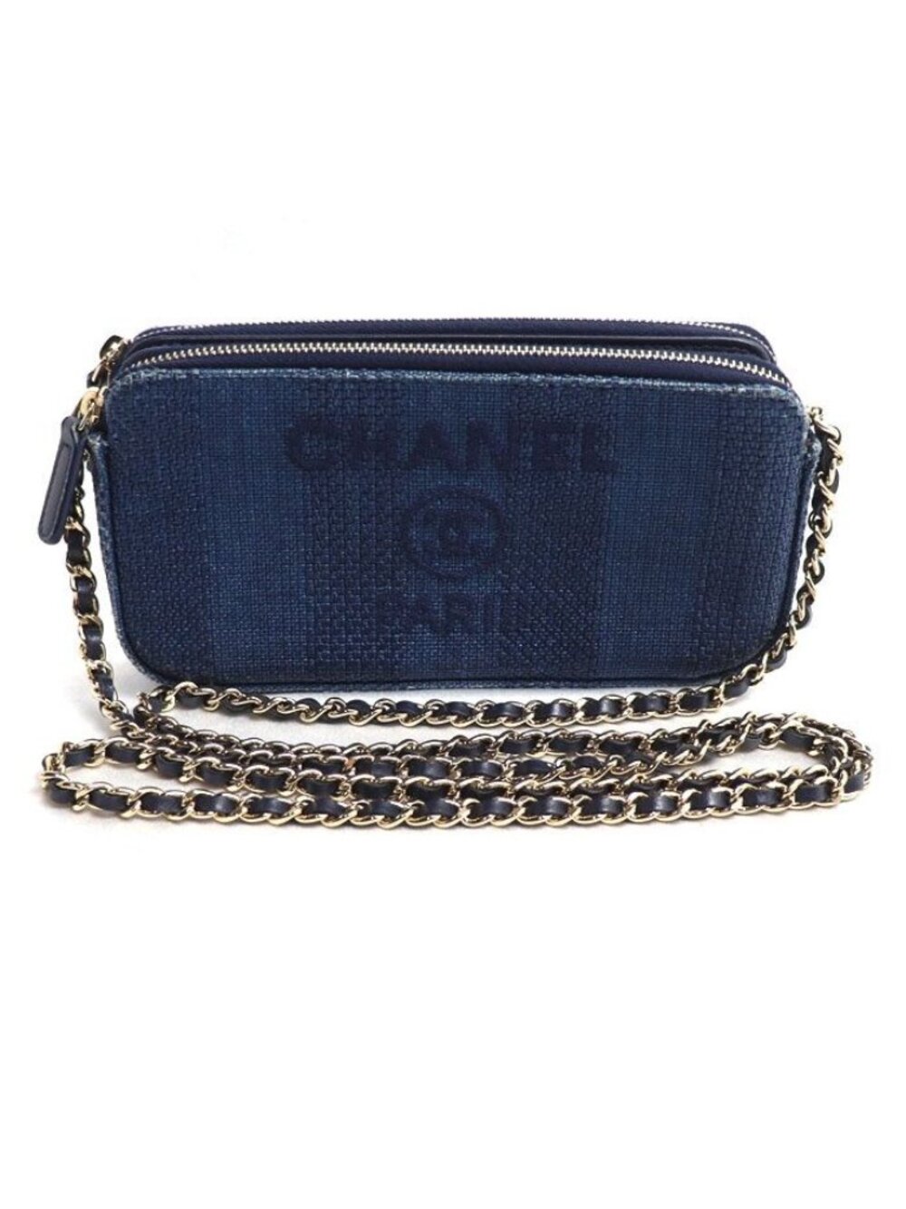 Chanel Deauville Chain Clutch Shoulder Bag Navy Cruise